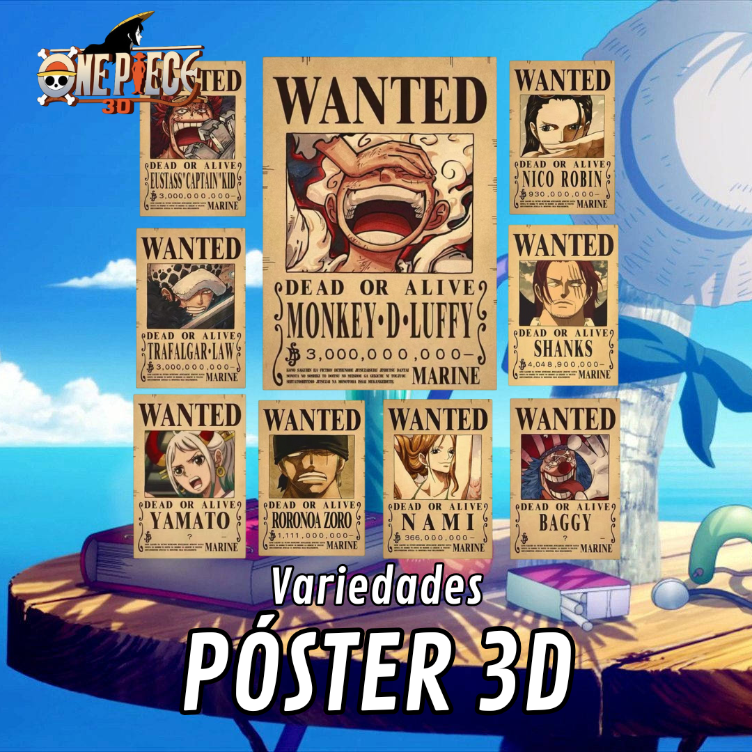 Póster 3D One Piece - Modelo "Wanted"